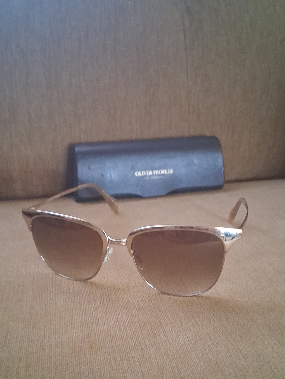 Oliver Peoples Gold Frame Brown Gradient Cat-Eye Sunglasses